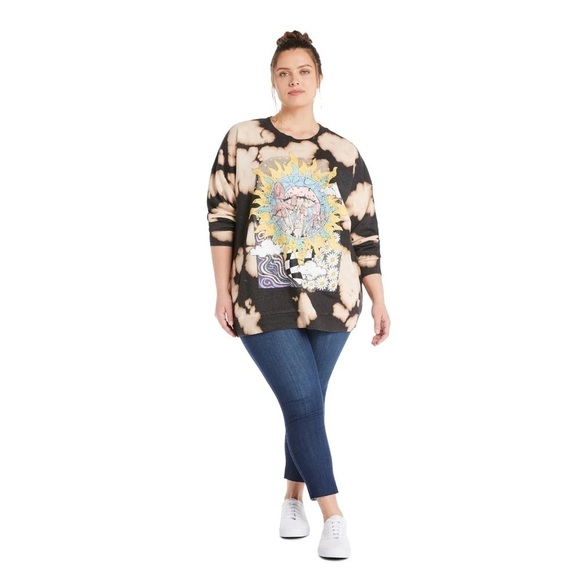 NWT NOBO Junior’s Lightweight Long Sleeve Sun/ Mushroom Graphic Sweatshirt - Picture 2 of 13